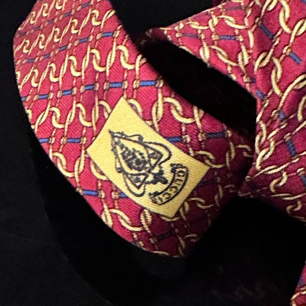 Gucci Logo Silk Tie Silver Red Gold Chain Plaid Chains Euc Mint Mens Man's Gift - Picture 5 of 8